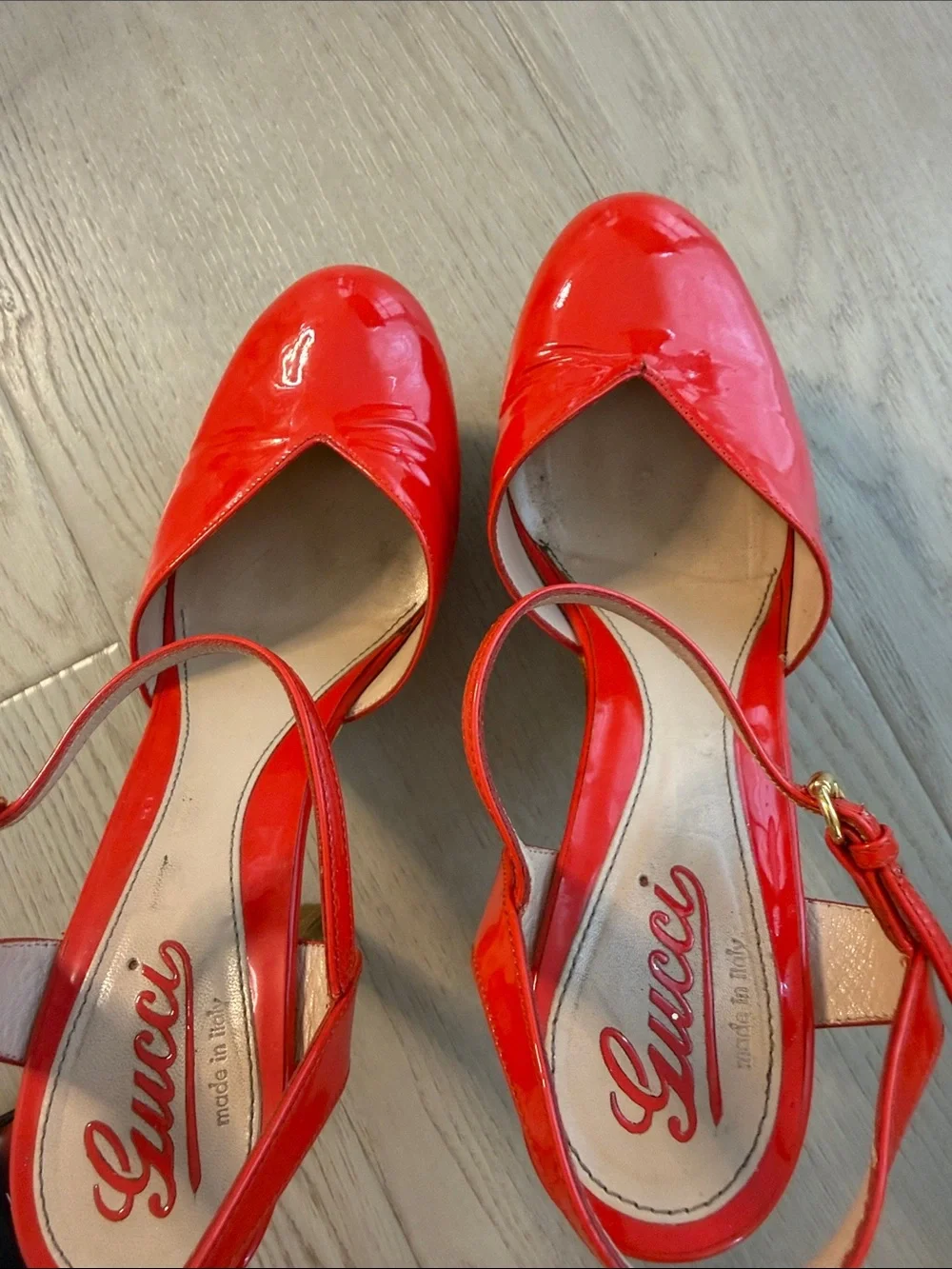 Gucci Red Patent Platform Slingback Heels